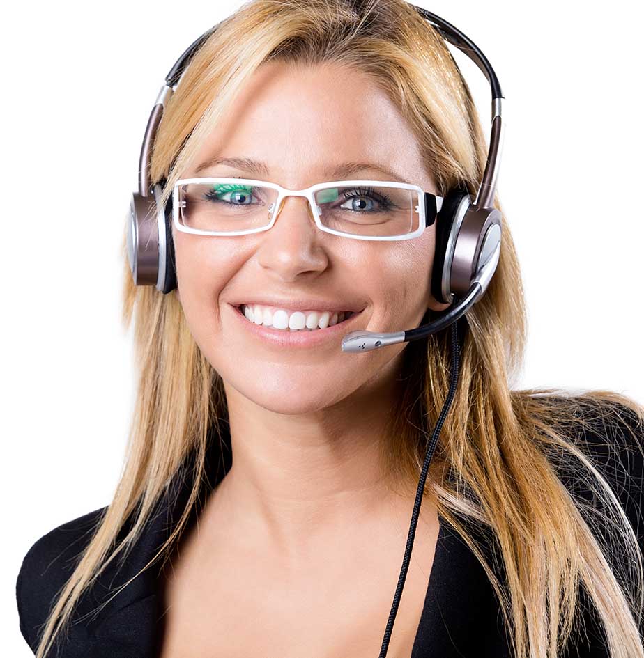 Portrait of Call center blonde woman with headset