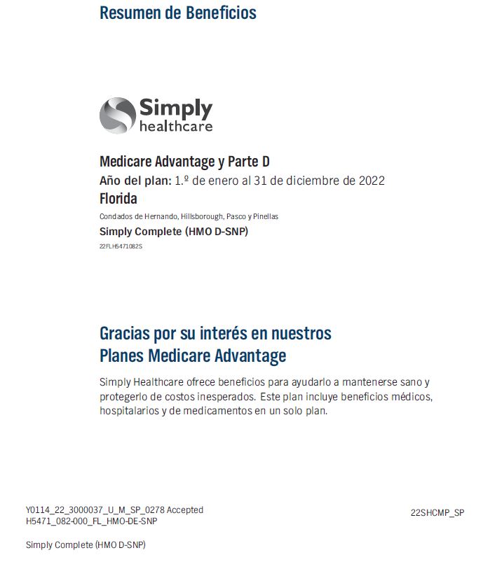 2022 SIMPLY COMPLETE D-SNP TAMPA SPANISH COVER