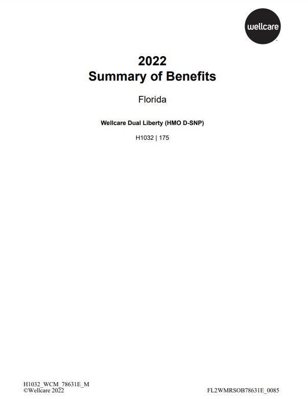 2022 WELLCARE TAMPA DUAL LIVERTY (D-SNP FULL MEDICAID) H1032-175 ENGLISH COVER