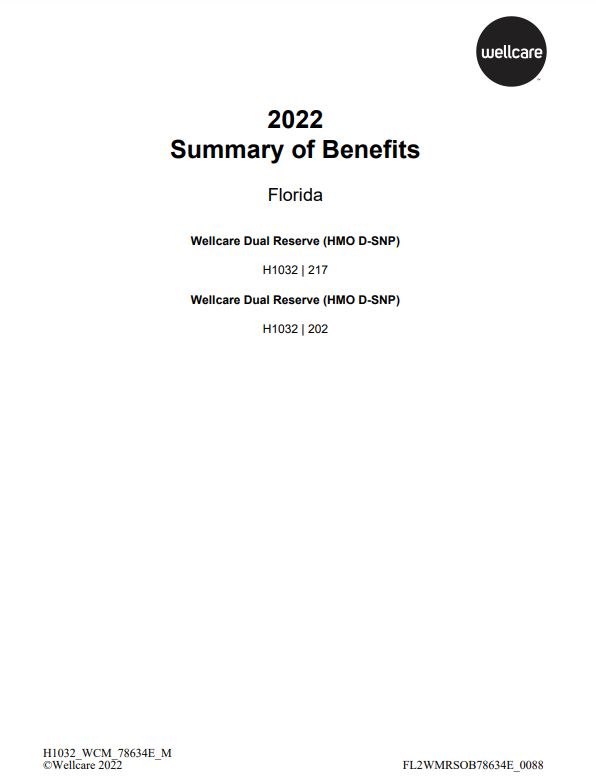 2022 WELLCARE TAMPA DUAL RESERVE (D-SNP) H1032-202 &H1032-217 ENGLISH COVER