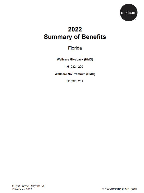2022 WELLCARE TAMPA GIVEBACK & NO PREMIUM (HMO) H1032-200 & H1032-201 ENGISH COVER