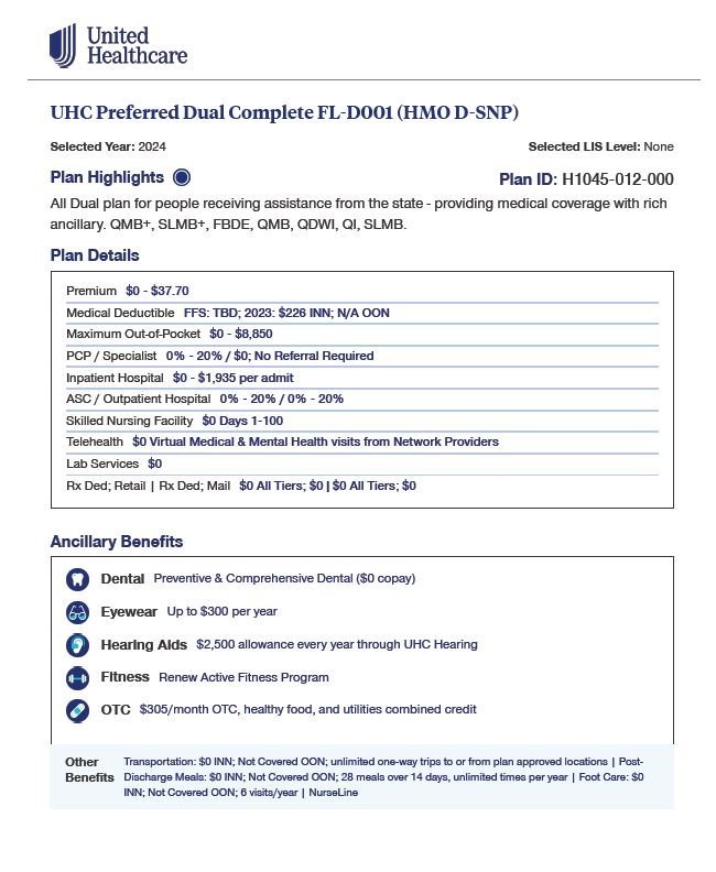 2024 UHC PREFERRED CARE PARTNER DUAL COMPLETE (HMO D-SNP) H1045-012 MIAMI BROWARD ENGLISH CVR