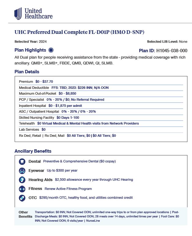 2024 UHC PREFERRED CARE PARTNER DUAL COMPLETE (HMO D-SNP) H1045-038 ENGLISH PALM BEACH CVR